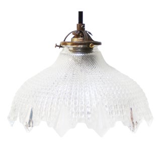Vintage Glass and Brass Pendant Light from Holophane For Sale