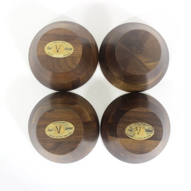 1970s Set of 4 Real Walnut Wood Bowls Vintage Mid-Century Modern For Sale - Image 5 of 7
