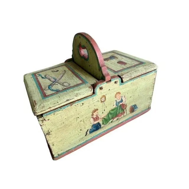 Early 1900s Painted Sewing Box Mountain Chalet Decor For Sale - Image 10 of 11