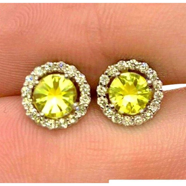 Diamond Sapphire Earrings 14k Gold Stud 1.74 TCW Certified For Sale In New York - Image 6 of 8