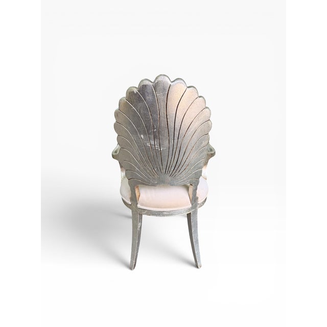 Textile Late 20th Century Hollywood Regency Silver Leaf Shell Back Armchairs in Brunschwig & Fils Velvet – Pair For Sale - Image 7 of 13