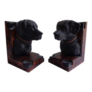 Vintage Black Labrador Dog Bookends, a Pair For Sale