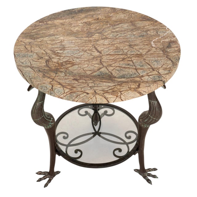 Metal Bronze Bird Form Side Tables W/ Marble Tops Attributed to Maitland Smith - A Pair For Sale - Image 7 of 17