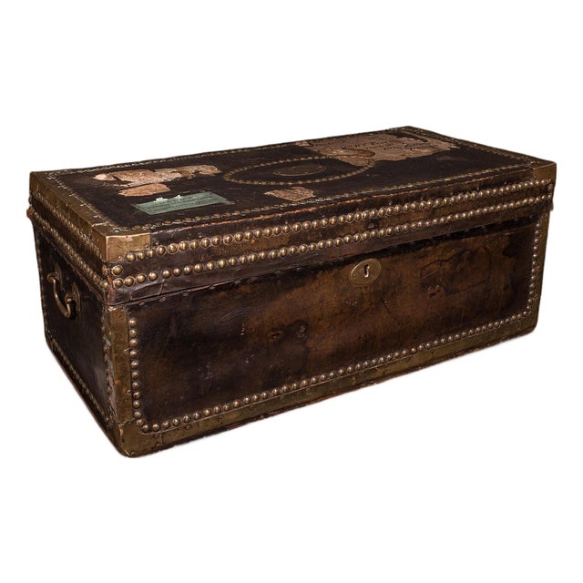 Antique Etonian Steamer Trunk, English, Leather, Travel Chest, Victorian, c.1880 For Sale