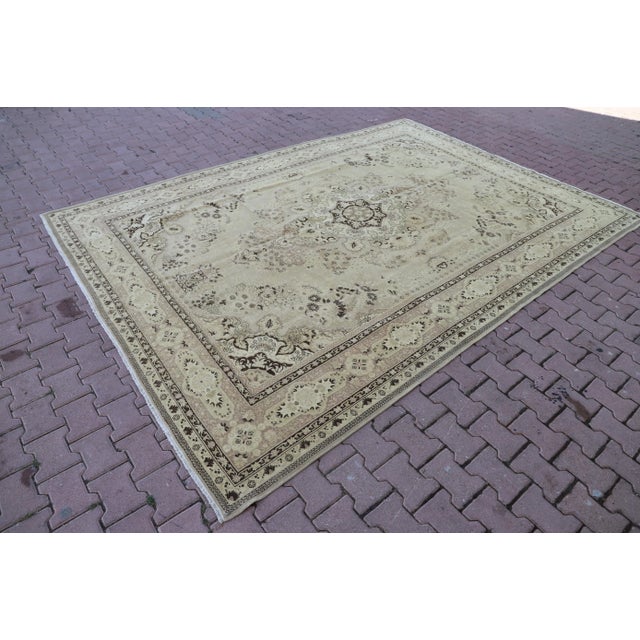 Mid-Century Modern 1940s Antique Persian Large Beige Natural Wool Rug For Sale - Image 3 of 13