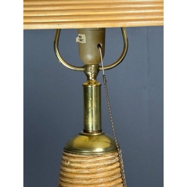 Wood Pencil Reed Rattan Bamboo and Brass Table Lamp, Italy, 1970s For Sale - Image 7 of 17