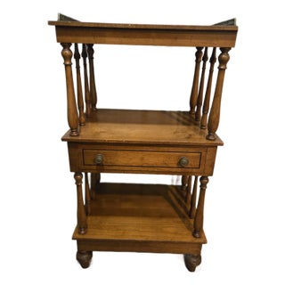 Late 19th Century 3-Tier Wood Étagère With Brass Gallery and Drawer For Sale