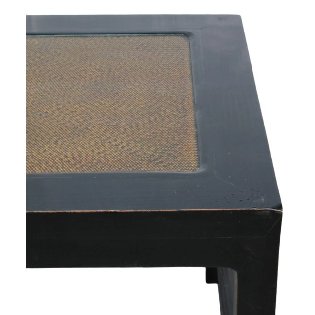 Rattan Top and Black Lacquer Square Vintage Accent or Side Table For Sale - Image 4 of 5