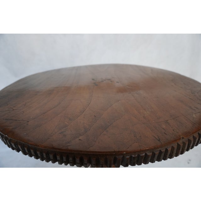 Antique Round Carved Wood Pedestal Side Table For Sale - Image 10 of 15