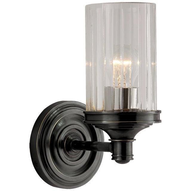 Ava Single Sconce in Bronze with Crystal Designer: Alexa Hampton Height: 9.25" Extension: 6" Backplate: 4.5" Round...