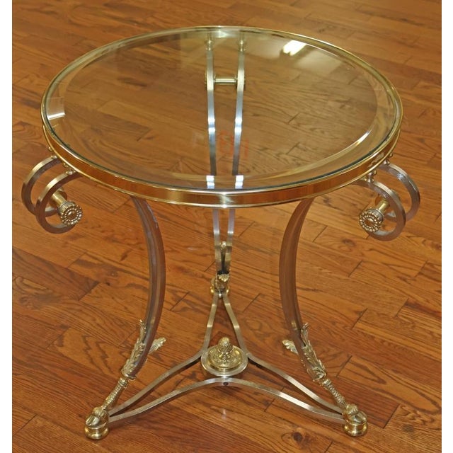 1980s Louis XV Steel & Chrome Glass Top Gueridon End Table Attributed to Labarge For Sale In New York - Image 6 of 8