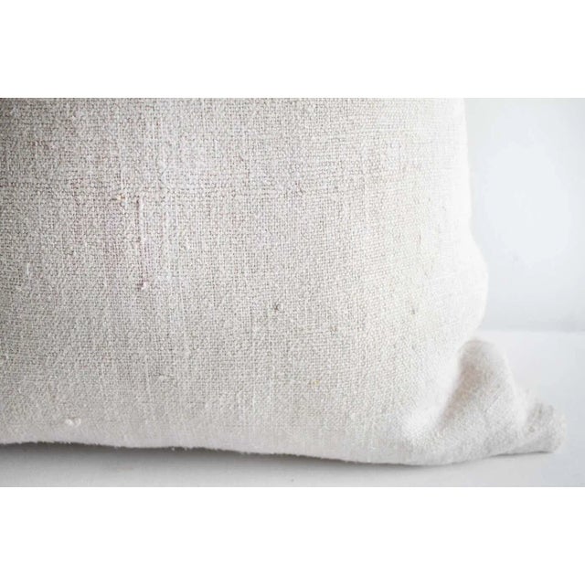 Antique White Vintage European Grain Sack Hemp Pillow With Pale Pink Stripes For Sale - Image 8 of 8