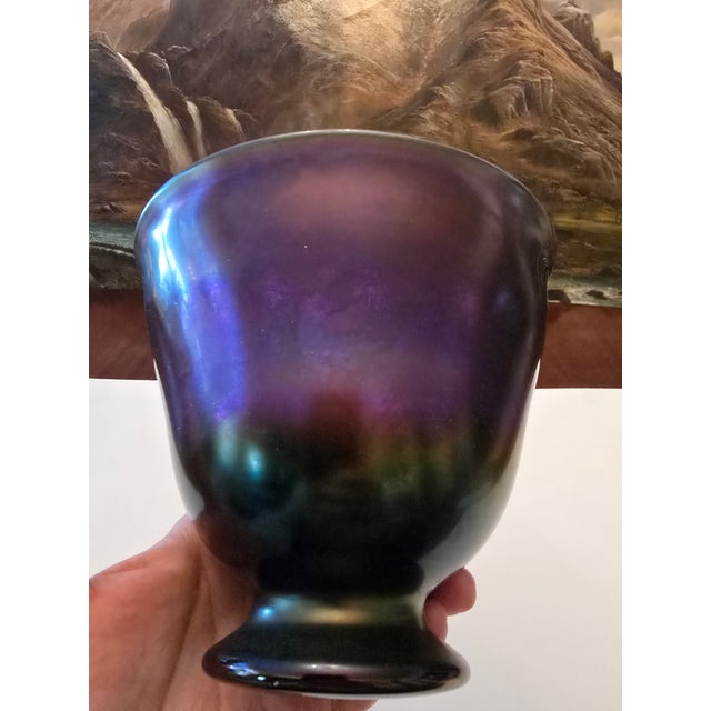 Vintage Tiffany Style Iridescent Magenta Bowl Signed For Sale - Image 4 of 11