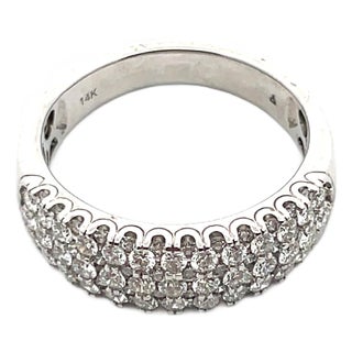 Late 20th Century Estate 14k White Gold Triple Row Diamond Anniversary Band Ring, Size 7 For Sale