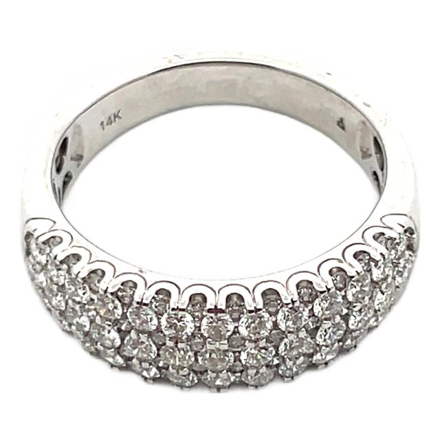 Late 20th Century Estate 14k White Gold Triple Row Diamond Anniversary Band Ring, Size 7 For Sale