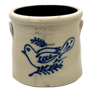 Outstanding Antique American Blue Bird Decorated 2 Gallon Stoneware Storage Crock by Frank B. Norton Worcester Mass.