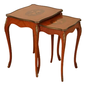 Vintage French Inlaid Parquetry Nesting Tables, Set of 2