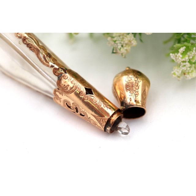 Glass Perfume Bottle with Gold Structure and Cutouts, in Good conditions.