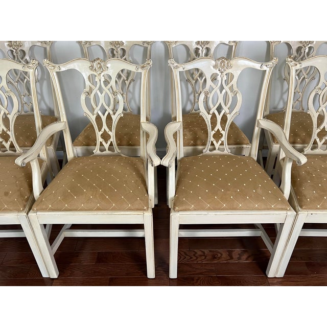 Hickory Chair Furniture Company Set of 8 Hickory Chair Chippendale Dining Chairs From Mount Vernon Collection Custom Painted in Cream White For Sale - Image 4 of 12