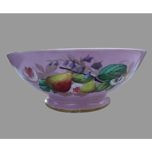 French Antique Old Paris Porcelain 14.5” Punch Bowl Hand Painted Fruit Flowers Pink Gold For Sale - Image 3 of 12