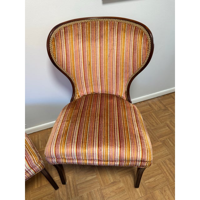 Traditional Pair of Vintage Upholstered Side Chairs With Sculpted Wood Frames, Mid-Century Style For Sale - Image 3 of 12