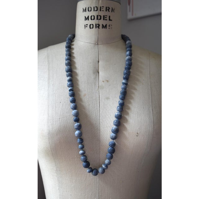 Vintage Natural Denim Blue Sponge Coral Hand Knotted Bead Necklace 32" Long For Sale - Image 13 of 15