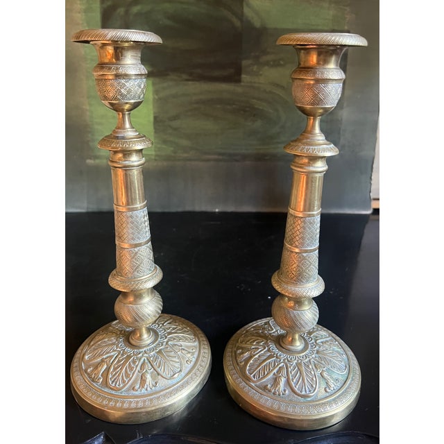 Brass French Brass Candlesticks- Set of 2, Circa 1830's For Sale - Image 8 of 17