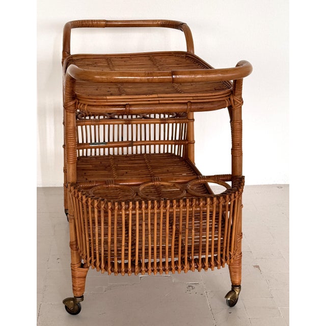 Wood Large Italian Bamboo Bar Cart, 1960s For Sale - Image 7 of 14