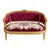 French Louis XVI Style Sofa – Burgundy Tufted Velvet, Floral Upholstery & Ornate Gold Leaf Frame For Sale