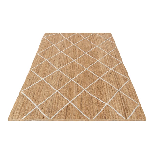 Modern Geometric Bohemian Jute Rug 5x8 Ft. For Sale