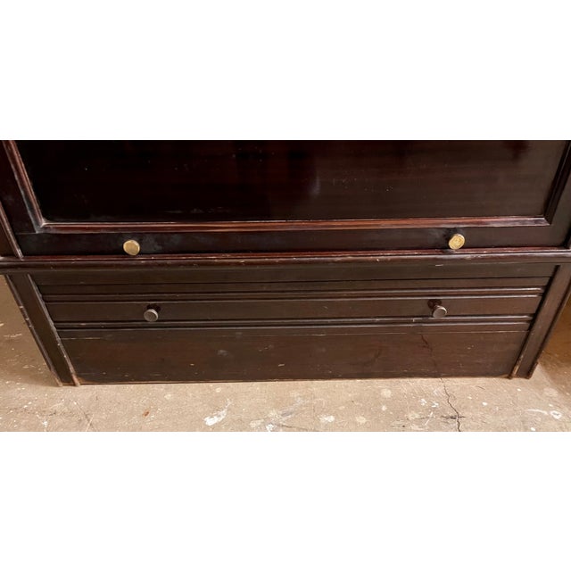 Mid 20th Century 1940s French Mahogany 3-Stack Barrister Bookcase W/Beveled Glass For Sale - Image 5 of 13