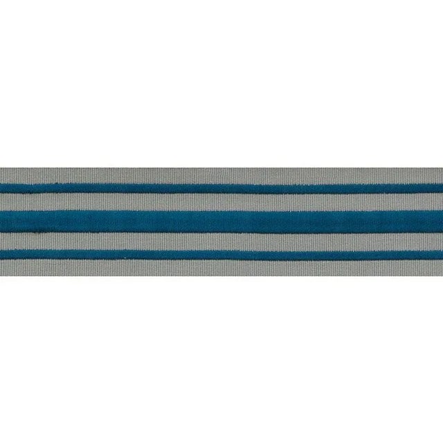 Contemporary Sample - Schumacher X Miles Redd Military Stripe Tape in Peacock on Celadon For Sale - Image 3 of 3