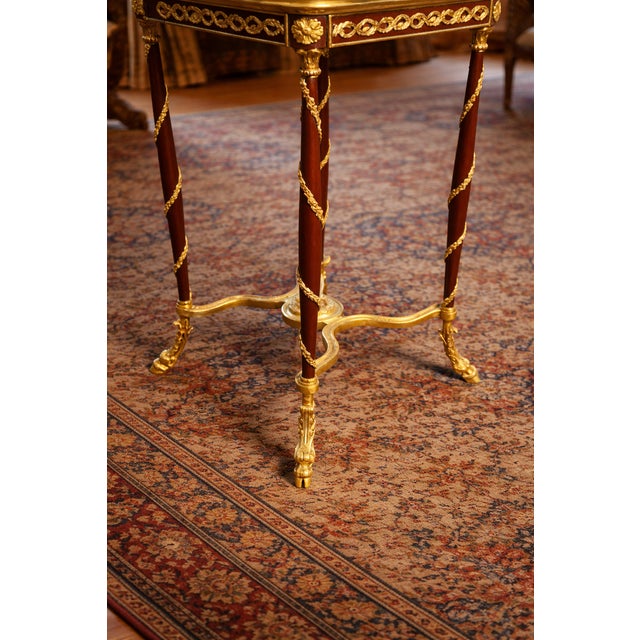 1990s French Louis XVI Mahogany Marble Top Side Table For Sale - Image 4 of 11