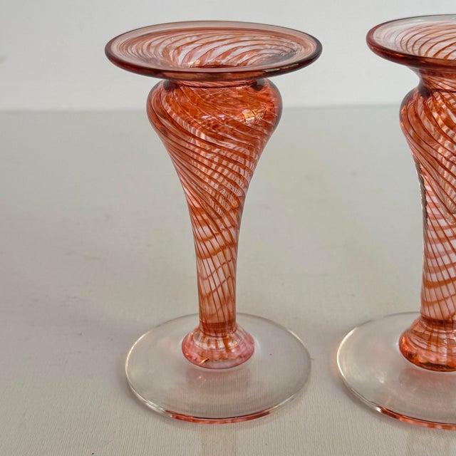Hollywood Regency Murano Style Blown Glass Candlestick Holders, a Pair For Sale - Image 3 of 10