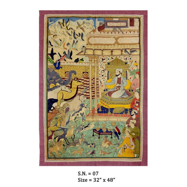 1970s Vintage Indian Hand-Embroidered Mughal Court Scene Wall Tapestry, 1970s For Sale - Image 5 of 5