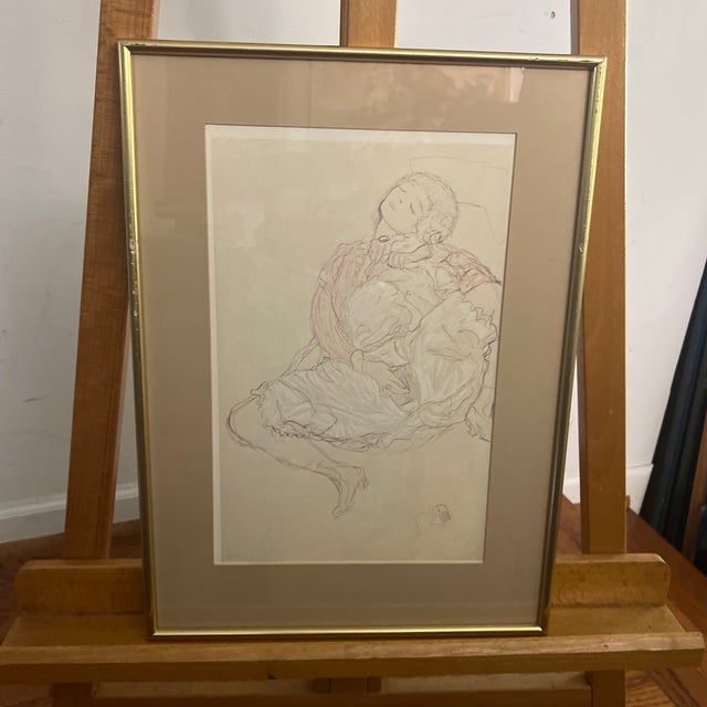 Contemporary 1910s Print of Panicle Drawing Coloured Sketch on Paper by the Austrian Symbolist Painter Gustav Klimt of a Reclining Figure For Sale - Image 3 of 12