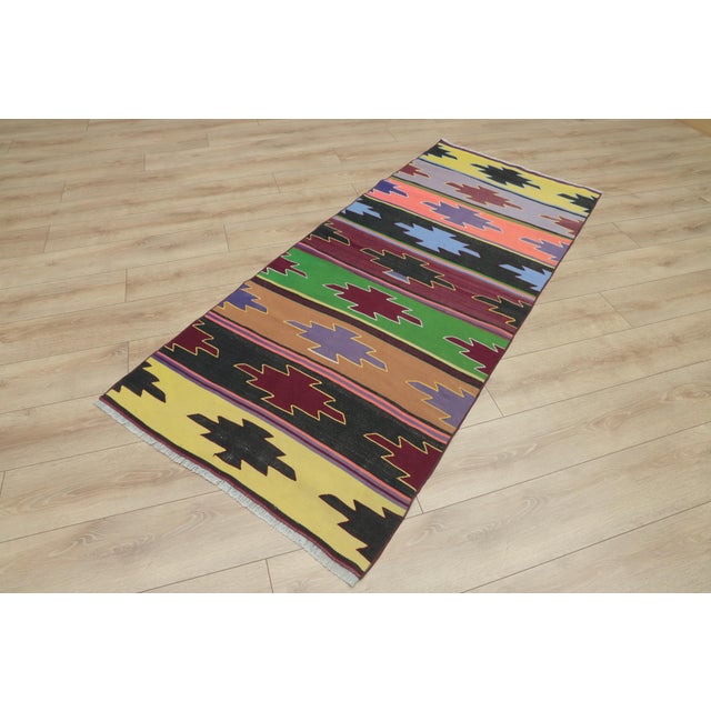 Rustic 1970s Southwestern Geometric Natural Rainbow Colorful Striped Kilim Rug For Sale - Image 3 of 13