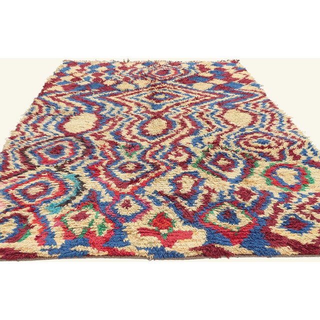Tribal Vintage Azilal Boucherouite Moroccan Rug, 04'07 X 08'02 For Sale - Image 3 of 10