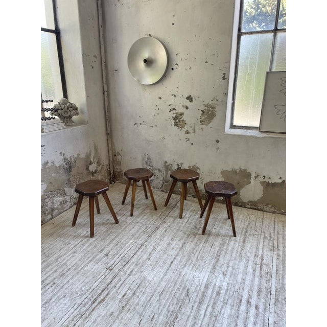 Pine Stools with Curved Seats, 1950s, Set of 4 For Sale - Image 6 of 18