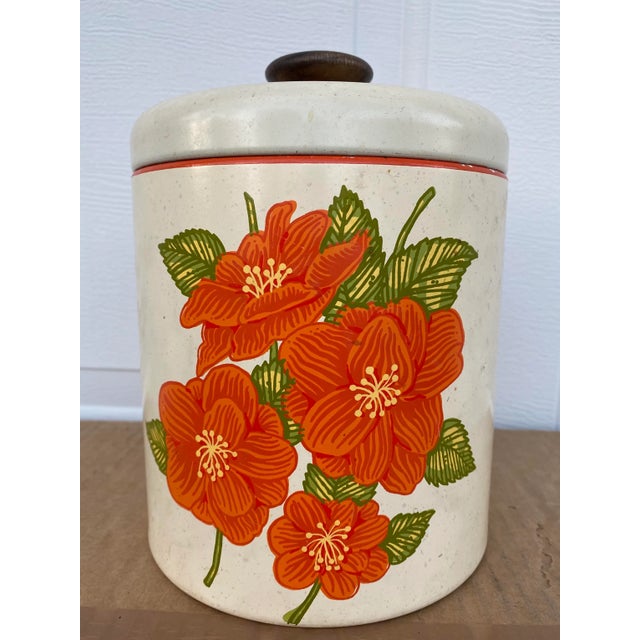 Farmhouse Mid 20th Century Ransburg Floral Tin Canister For Sale - Image 3 of 7
