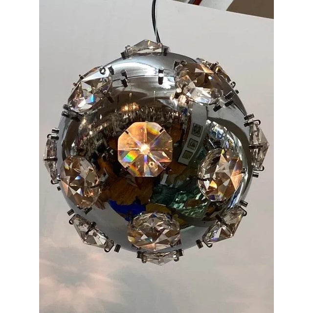 Mid-Century Modern Italian 1970s Chrome Globe & Crystal Pendant Light Manner of Oscar Torlasco For Sale - Image 3 of 9