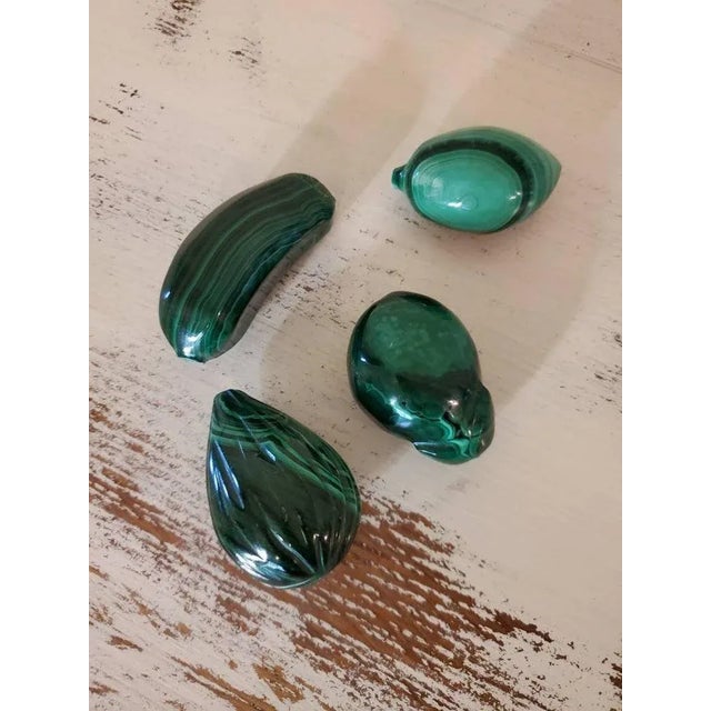 Brutalist Malachite Natural Specimen Carved & Polished Stones - Set of 4 For Sale - Image 3 of 7