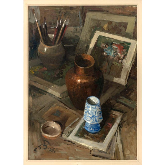Sergio Cerno Bissi (Italian, 1902-1987), Still Life Scene with Paintbrushes, Oil on Canvas, signed lower left, sponge...