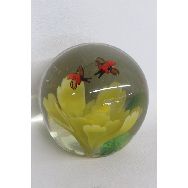 Glass Silvestri Handcrafted Art Glass Paperweight Orange Bugs on a Yellow Flower 4516b For Sale - Image 7 of 12