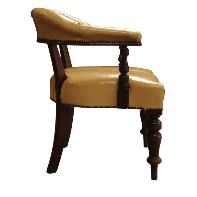 19th Century Cream Leather Buttonback Open Frame Armchair For Sale - Image 9 of 10
