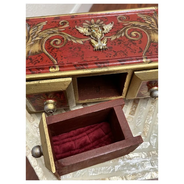1990s Ooak, Gemstone, Winged, Female Lion, Florentine Box For Sale - Image 5 of 10