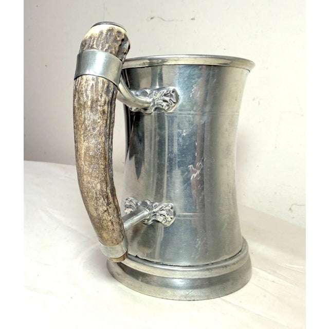 Metal Vintage Handmade Polished Pewter Natural Stag Horn Glass Drinking Mug Stein Cup For Sale - Image 7 of 11