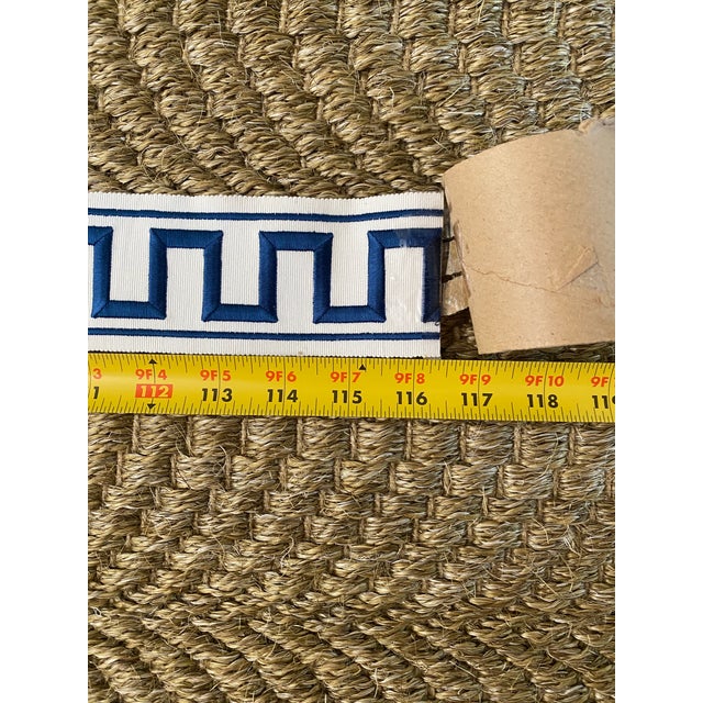 Schumacher Greek Key Embroidered Tape Trim Blue on Ivory - 3 Yards For Sale In New York - Image 6 of 6