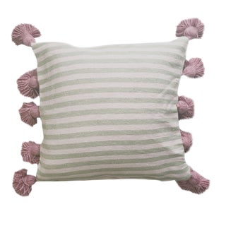 Taupe & Pink Pompom Pillow Cover For Sale