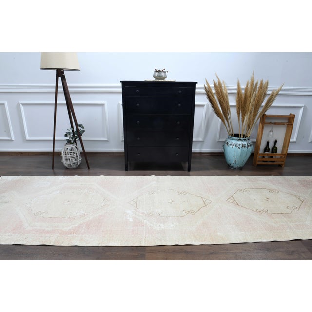 Pink 1970s Vintage Handmade Wool Cotton Pink Runner Rug For Sale - Image 8 of 11